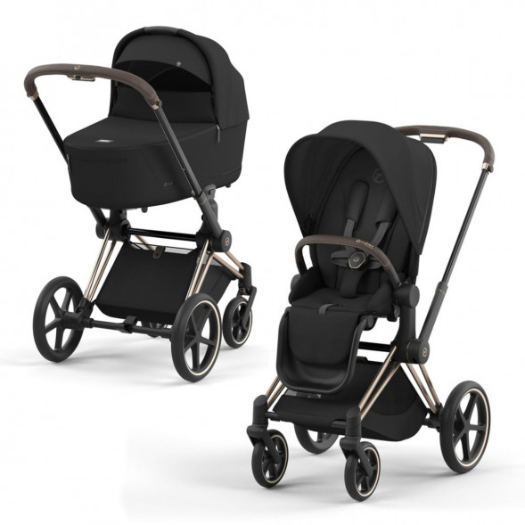 Коляска 2 в 1 Cybex Priam IV Sepia Black, шасси Rosegold в Перми