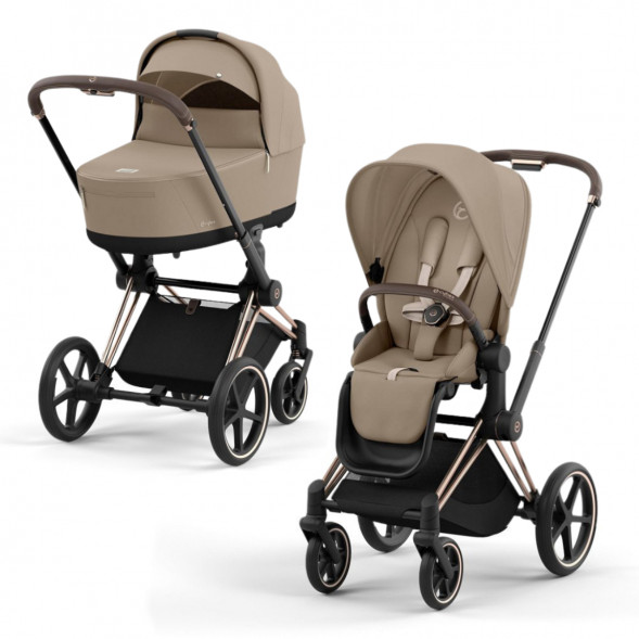 Коляска 2 в 1 Cybex Priam IV Cozy Beige, шасси Rosegold в Перми