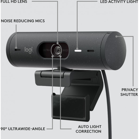 Веб-камера Logitech Brio 500, чёрный в Перми