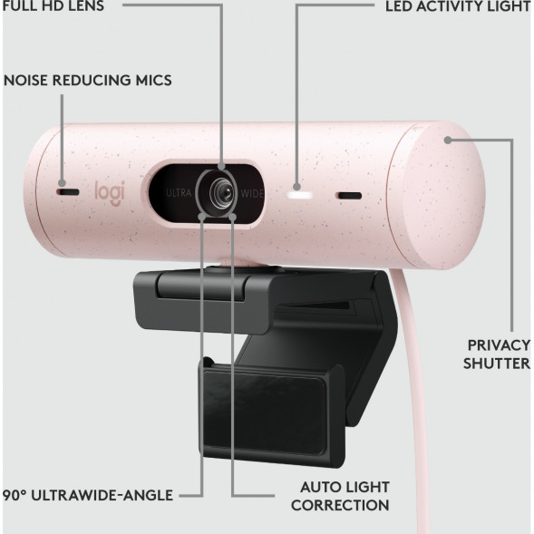 Веб-камера Logitech Brio 500, розовый в Перми