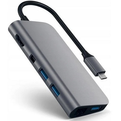 USB-концентратор Satechi Aluminum Type-C Multimedia Adapter (ST-TCMM8PA), разъемов: 4, space gray в Перми