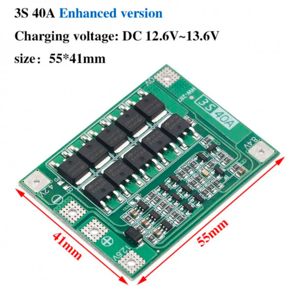 Плата защиты аккумулятора BMS 3S 40A 12.6 для Li-ion в Перми