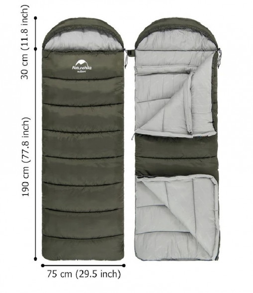 Спальный мешок Naturehike U250 (Левый), зеленый в Перми