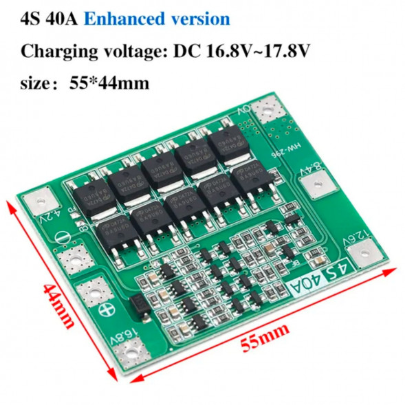Плата защиты аккумулятора BMS 4S 40A 16.8 для Li-ion в Перми