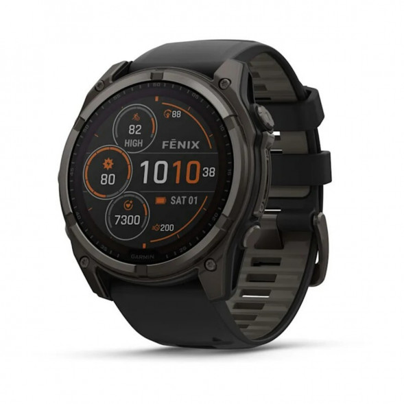 Умные часы Garmin Fenix 8, 51 мм, Solar, Sapphire Carbon Gray DLC Titanium with Black/Pebble Gray Silicone 010-02907-10 в Перми