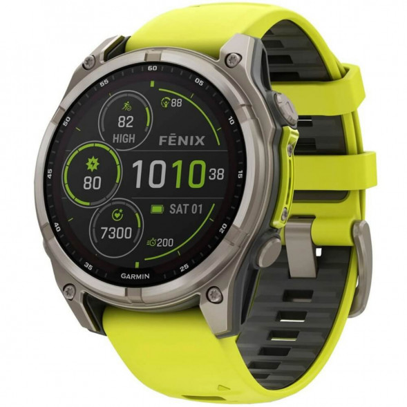 Умные часы Garmin Fenix 8, 51 мм, Solar, Sapphire Titanium with AMP Yellow/Graphite Silicone Band 010-02907-20 в Перми