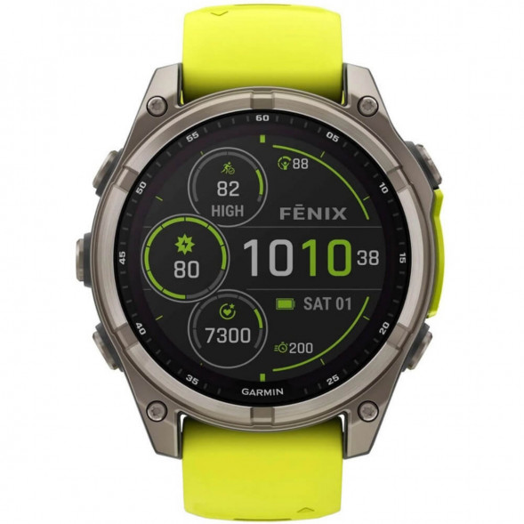 Умные часы Garmin Fenix 8, 51 мм, Solar, Sapphire Titanium with AMP Yellow/Graphite Silicone Band 010-02907-20 в Перми