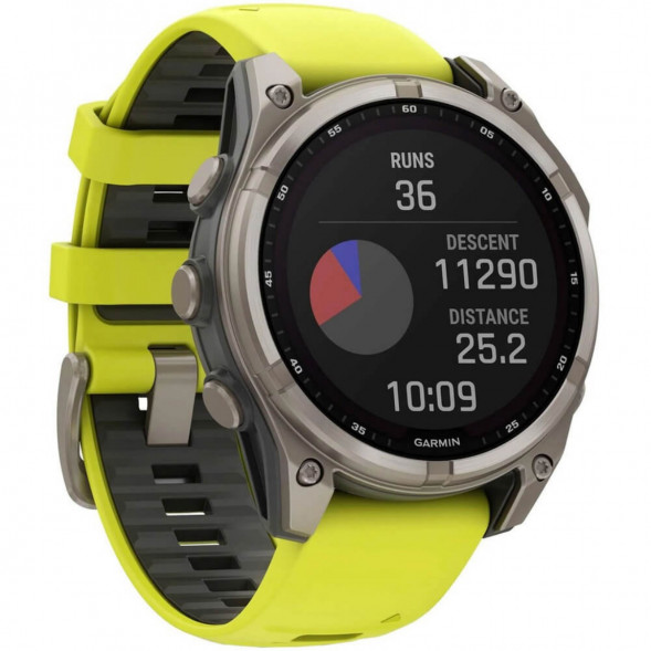 Умные часы Garmin Fenix 8, 51 мм, Solar, Sapphire Titanium with AMP Yellow/Graphite Silicone Band 010-02907-20 в Перми
