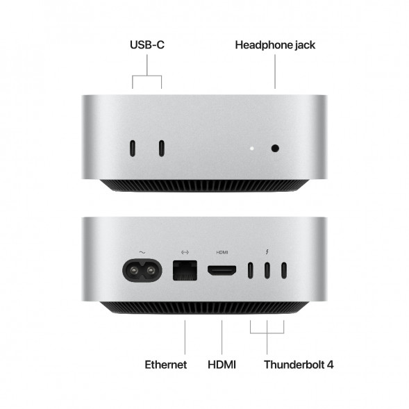 Компьютер Apple Mac mini M4 2024 (MU9D3) (10 Core GPU, 16ГБ, 256ГБ SSD, Apple, macOS), серебристый в Перми