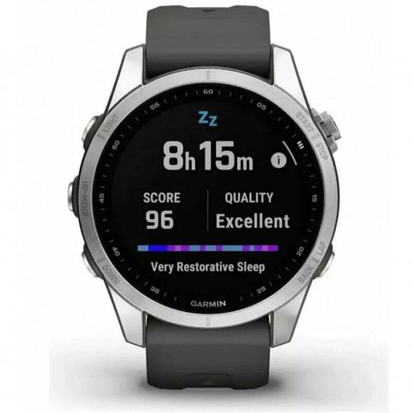 Умные часы Garmin Fenix 7s серебристый с графитовым силиконовым ремешком 010-02539-01 в Перми